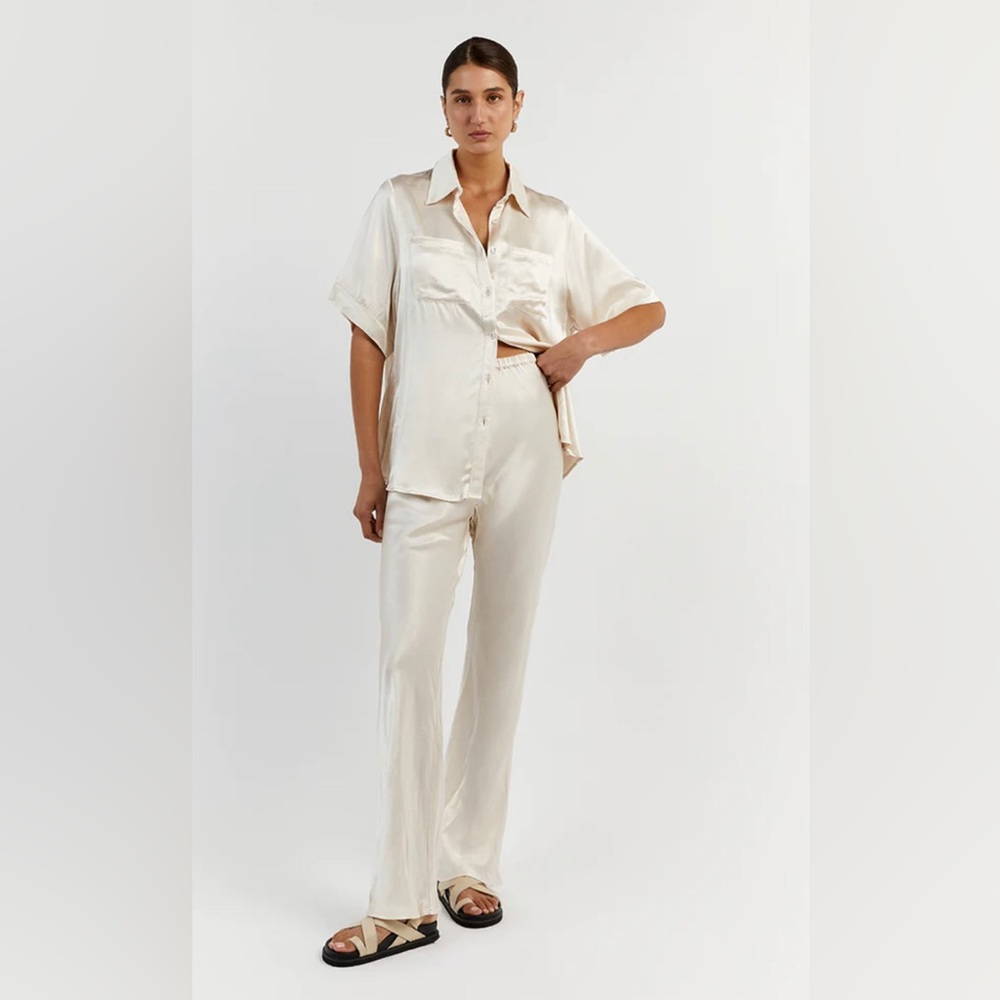 DISSH Satin Cream Wide-Leg Pants